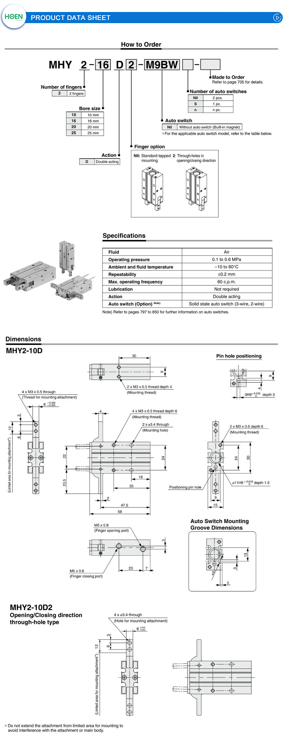 MHY2 HFR Finger Pneumatic Cylinder MHY2 HFR Finger Pneumatic Cylinder