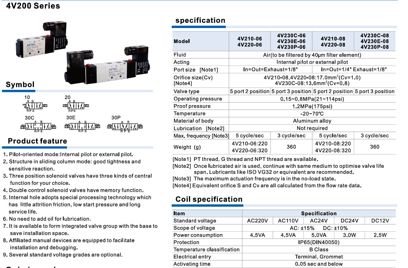 4V200 4V300 4V400 Series Solenoid Valve 4V200 4V300 4V400 Series Solenoid Valve